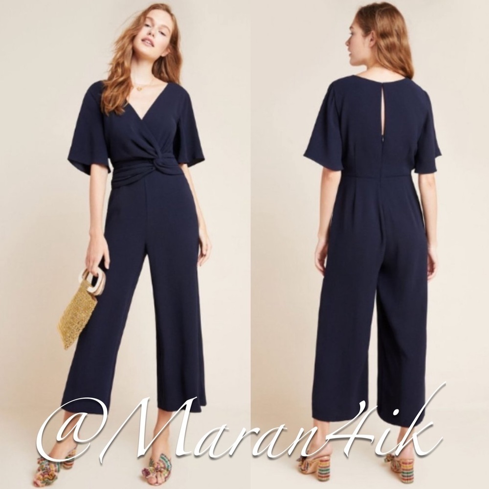 Anthropologie Harlyn Turner Twist Front Culotte Black Jumpsuit Size XS